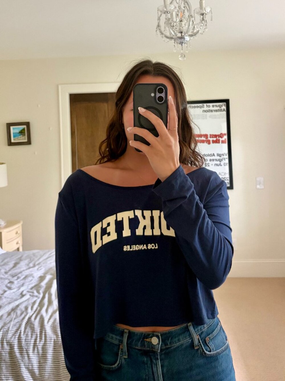 Edikted Navy Blue Off-the-Shoulder Top